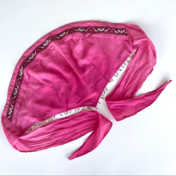 Le Chateu Tie-up Beaded Bandeau Crop Top - Picture 5 of 17